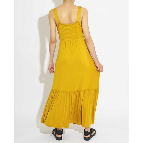 Tahari Lightweight Shirred Bottom Sleeveless Mustard Maxi Dress NWT - Picture 2 of 2